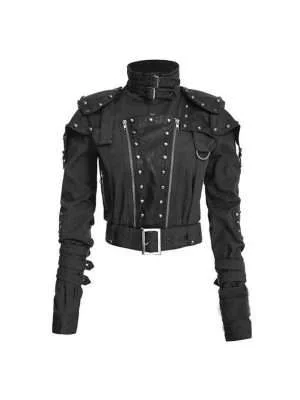 Black Studded Military Cropped Jacket