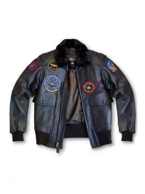 Top Gun Bomber Black Leather Jacket