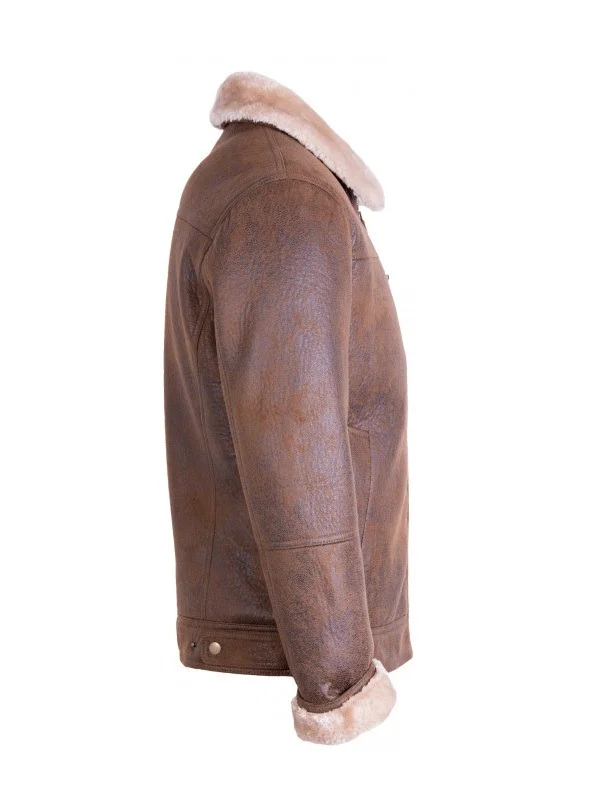 Men Brown Traditional Shearling Jacket - Image 4