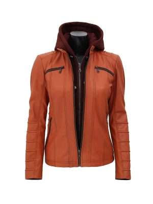 Carpi Tan Hooded Leather Jacket