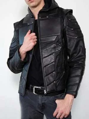 Mens Black Green Archer Leather Jacket