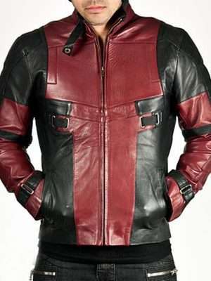 Black and Red Contrast Futuristic Slim Leather Jacket