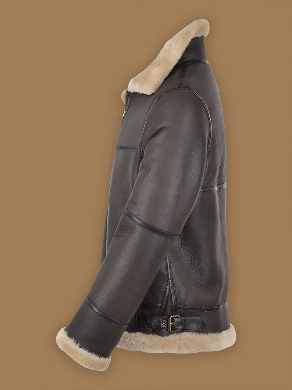Men Dark Brown RAF Shearling Jacket - Image 3
