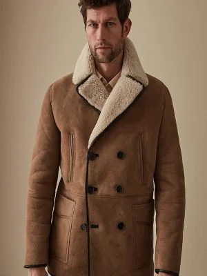 Men Brown Shearling Leather Jacket