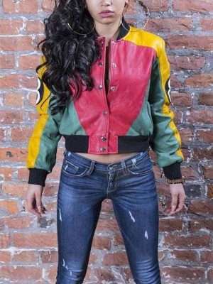 Women 8 Ball Pool Leather Bomber Jacket
