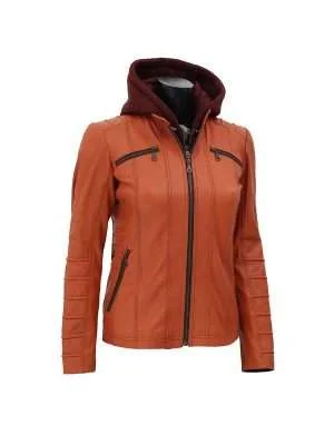 Carpi Tan Hooded Leather Jacket