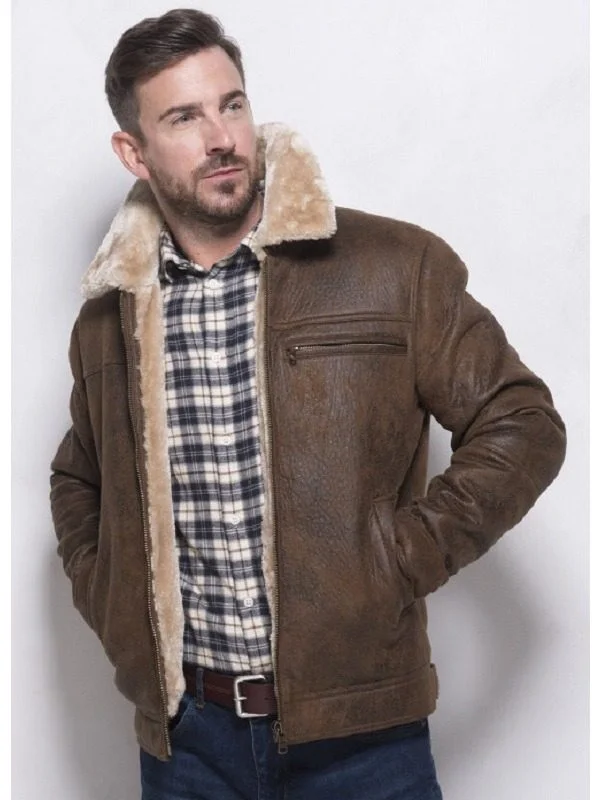 Men Brown Traditional Shearling Jacket