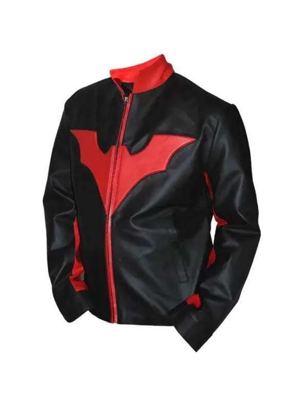 Batman Beyond Bruce Wayne Biker Red Contrast Jacket - Image 3