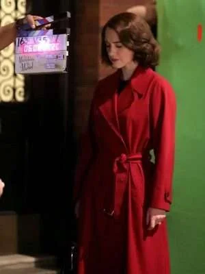 The Marvelous Mrs. Maisel Rachel Brosnahan Red Belted Wrap Coat