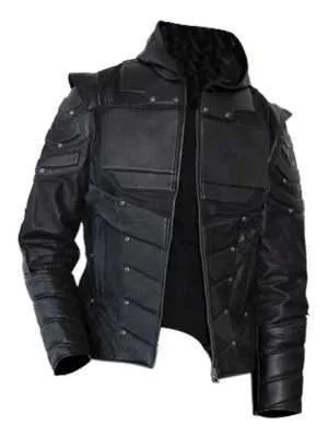 Mens Black Green Archer Leather Jacket