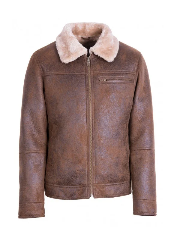 Men Brown Traditional Shearling Jacket - Image 2