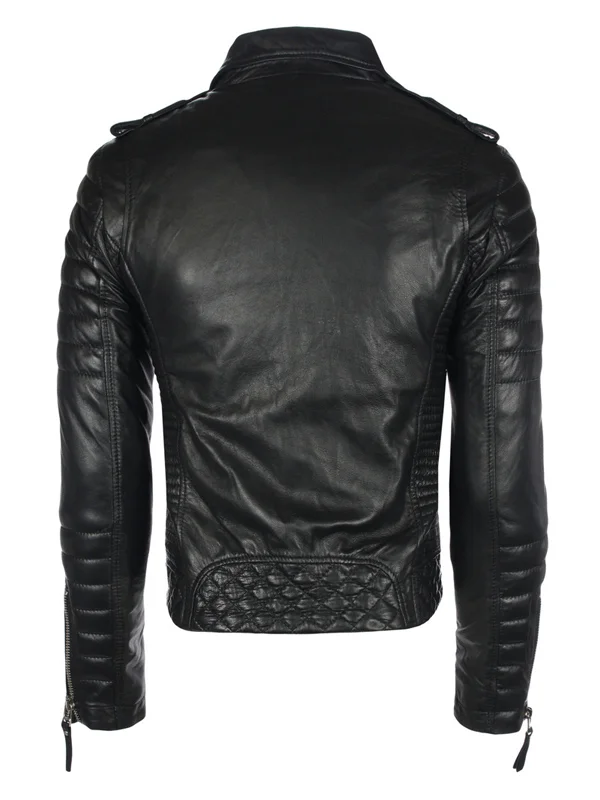 Men's Black Motorcycle Leather Jacket - Image 2