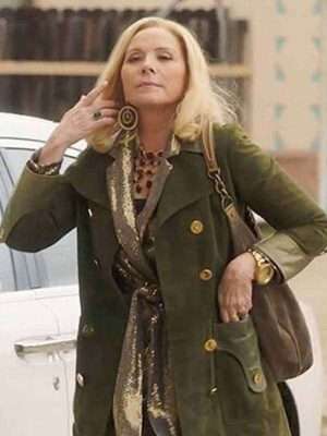 Filthy Rich Kim Cattrall Green Suede Coat