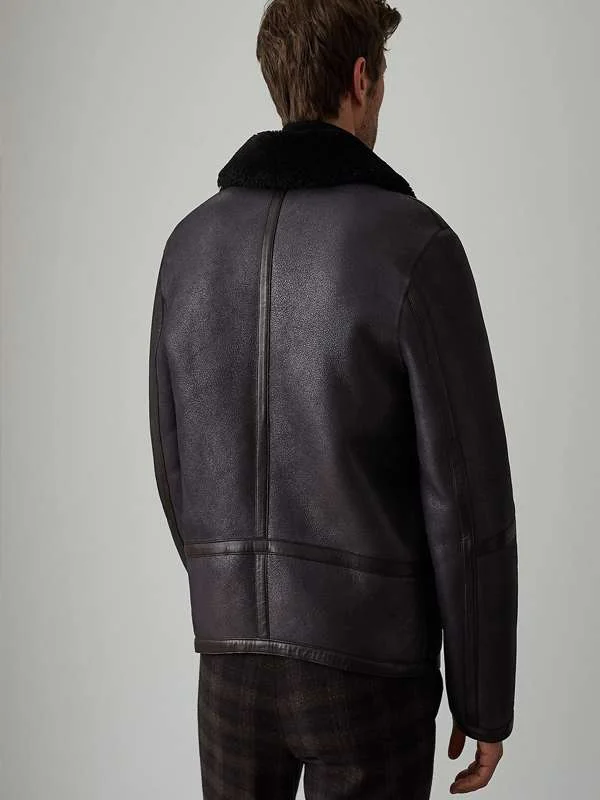 Men Black Aviator Leather Jacket - Image 2