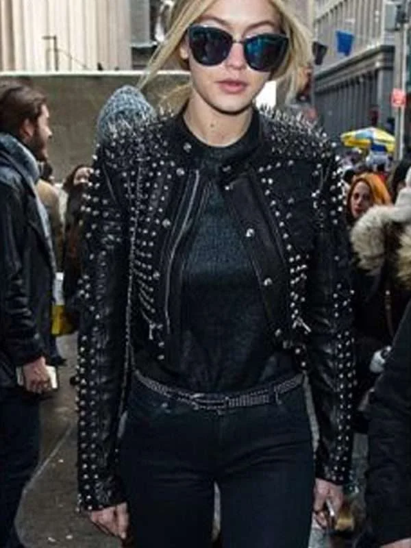 Black Cropped Gigi Hadid Studded Jacket - Image 2