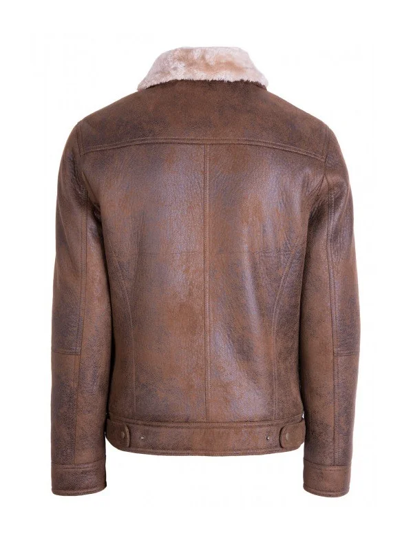 Men Brown Traditional Shearling Jacket - Image 3