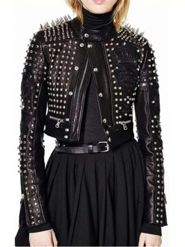 Black Cropped Gigi Hadid Studded Jacket - Image 3