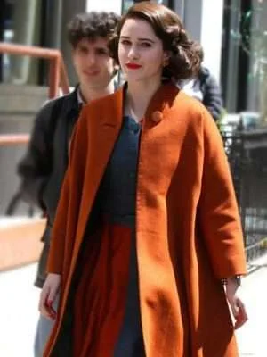 Rachel Brosnahan The Marvelous Mrs. Maisel Orange Long Coat