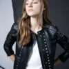 Black Studded Racer Leather Jacket