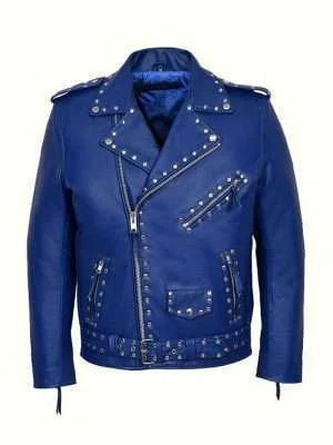 Blue Studded Motorcycle Jacket