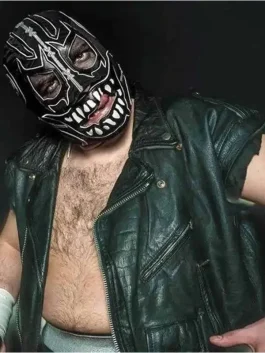 AEW Black Leather Evil Uno Vest back