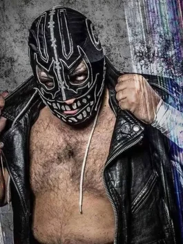 AEW Black Leather Evil Uno Vest back pose