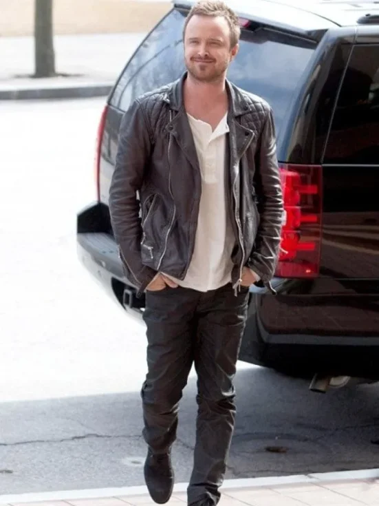 Aaron Paul Biker Leather Jacket front