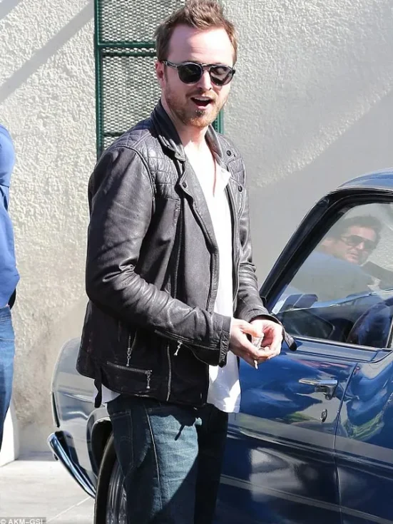 Aaron Paul Biker Leather Jacket pose