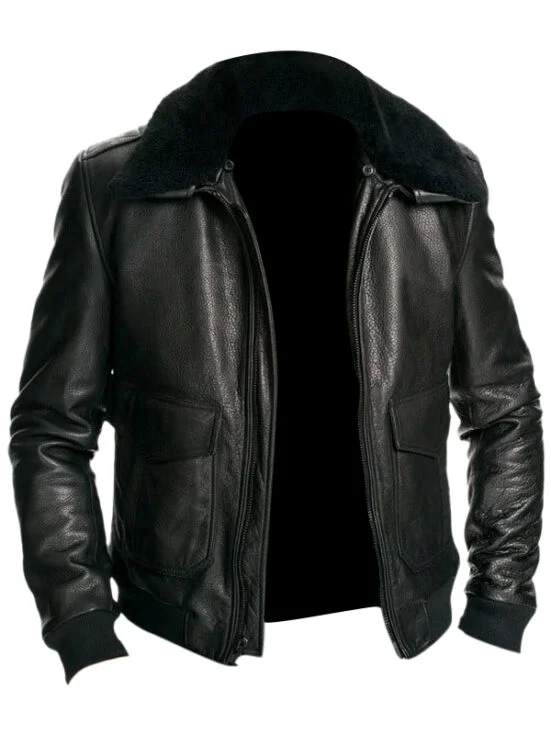 Men's Air Force Leather Black Bomber Fur Jacket
