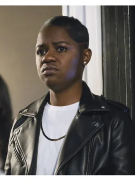 Trendy leather jacket for women with a structured fit and classic motorcycle jacket design elements.