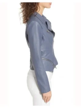 Felicity Smoak inspired leather jacket with a modern asymmetrical zipper and high-quality sheepskin finish.