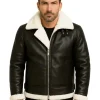 Men’s B-3 Black Sheepskin Leather Bomber Jacket