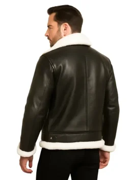 Men’s B-3 Black Sheepskin Leather Bomber Jacket