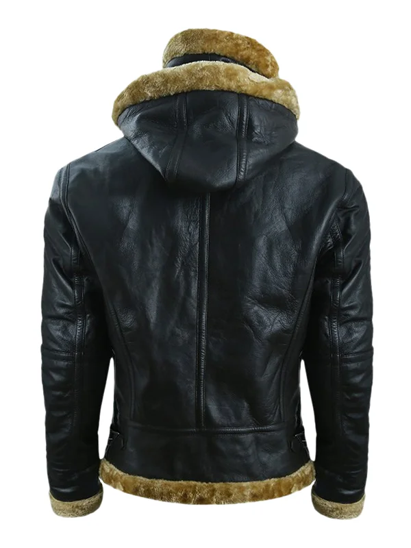 Mens Brown Sheepskin Shearling B3 Bomber Leather Jacket - Image 2