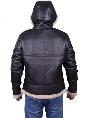Alternative view of Mens B3 Bomber Aviator Black Hooded Jacket