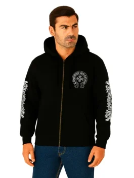 Black Floral Cross Zip-up Hoodie