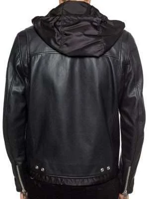 Alternative view of Men Striped Biker Style Leather Jacket