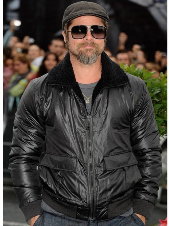 Black Brad Pitt Leather Jacket For Men - Image 3
