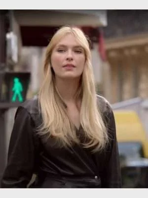 Emily in Paris Camille Razat Leather Coat