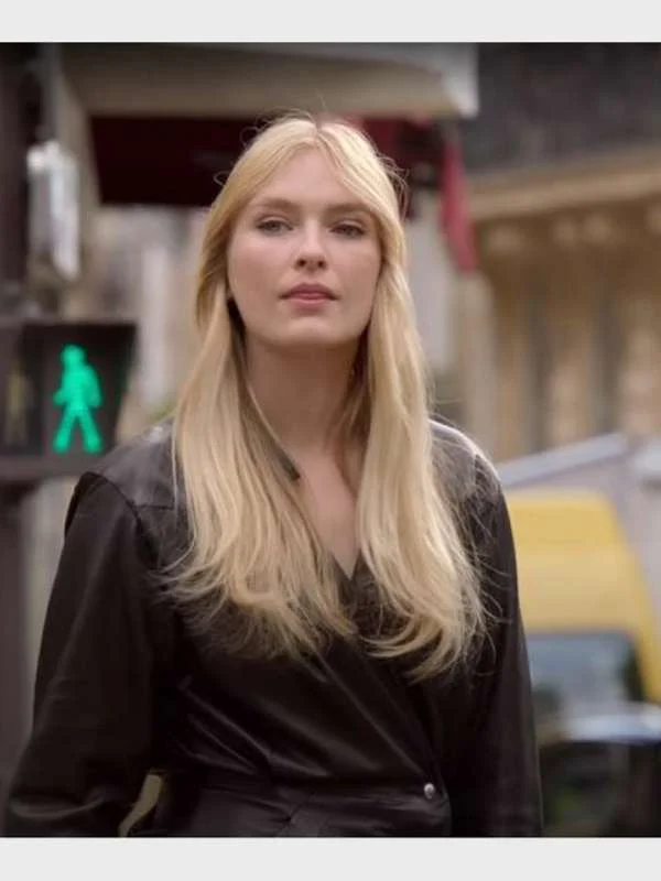 Emily in Paris Camille Razat Leather Coat