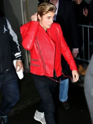Alternative view of Justin Bieber Red Quilted Jacket For Men