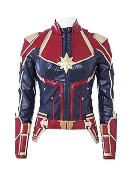 Captain Marvel Carol Danvers Red And Blue Leather Jacket