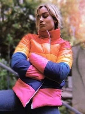 Brie Larson Puffer Rainbow Jacket
