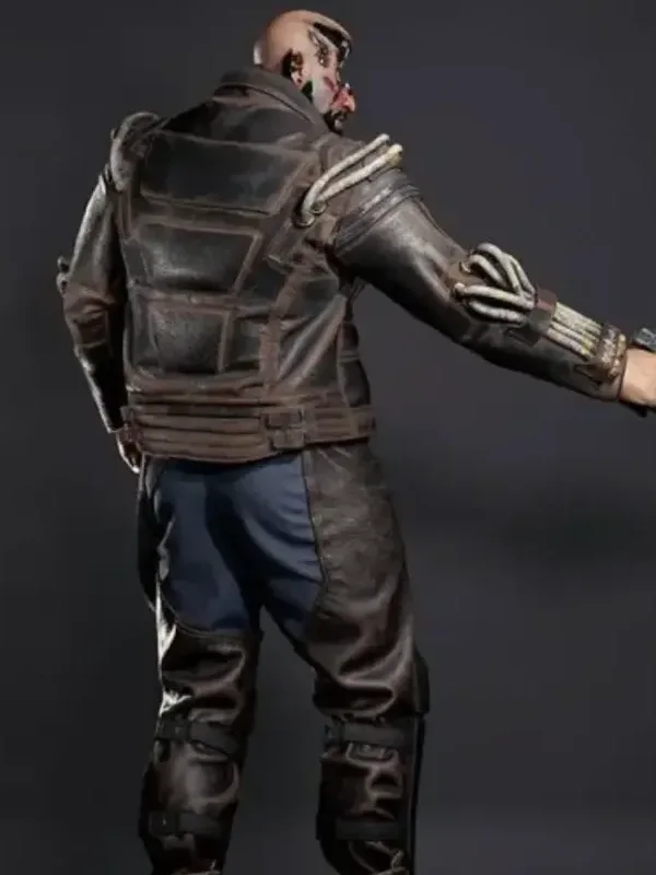 Clean back view of the real leather Cyberpunk 2077 Simon Randall Jacket showing smooth panels and seams.