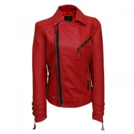 Woman Red Biker Leather Jacket