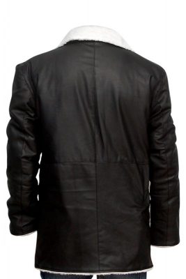 Alternative view of Mens Black Leather Long Shearling Coat with Fur Collar