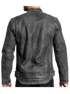 Alternative view of Distressed Men Biker Vintage Cafe Racer Leather Jacket