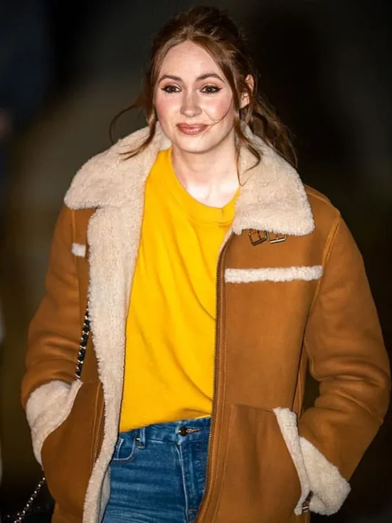 Elegant Karen Gillan Leather Jacket Coat front