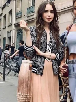 Emily In Paris Lily Collins Bomber Black Jacket