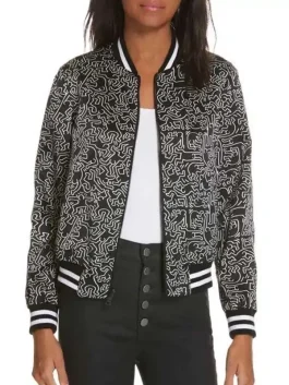 Emily In Paris Lily Collins Bomber Black Jacket front pose